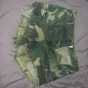 Button Fly Camo High Waisted Shorts